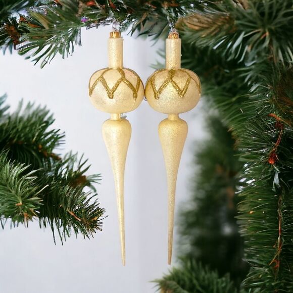 2 LARGE Glass Teardrop Finial Ornaments 12" Christmas Hand Blown Iridescent Vtg. - Picture 13 of 14